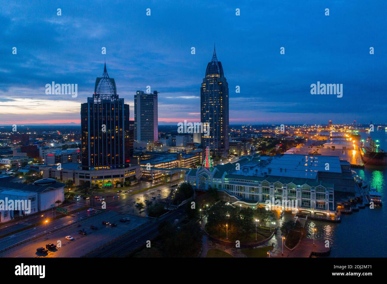 Downtown Mobile, Alabama waterfront skyline at sunset Stock Photo Alamy