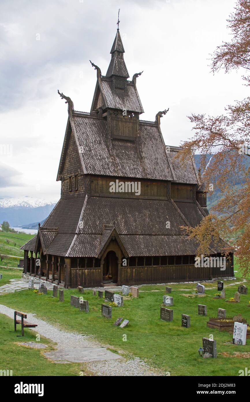 The Hopperstad Stave Church Is Located On A Hill Near The Beautiful Sognefjord Stock Photo
