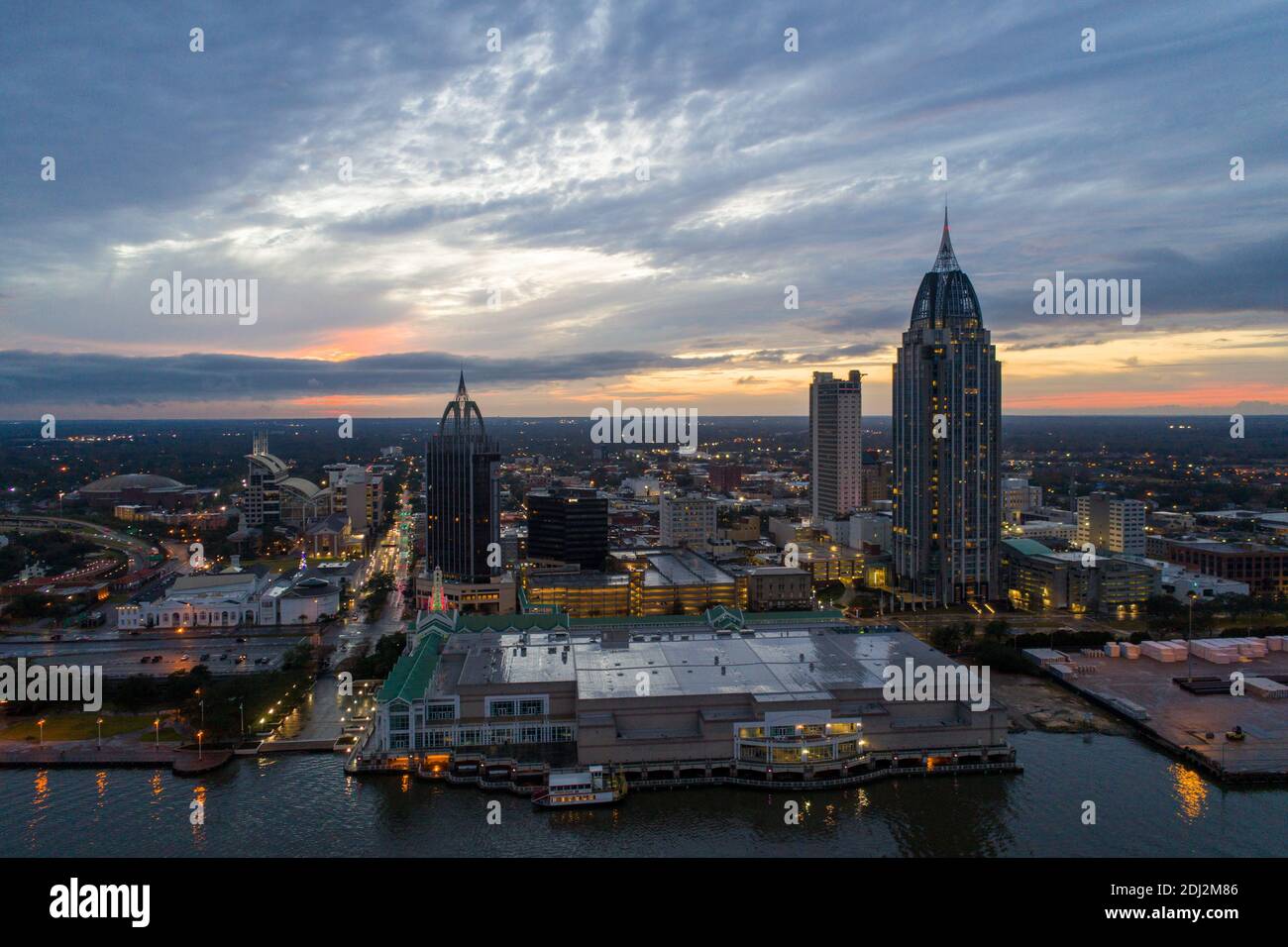 Downtown Mobile, Alabama waterfront skyline at sunset Stock Photo Alamy