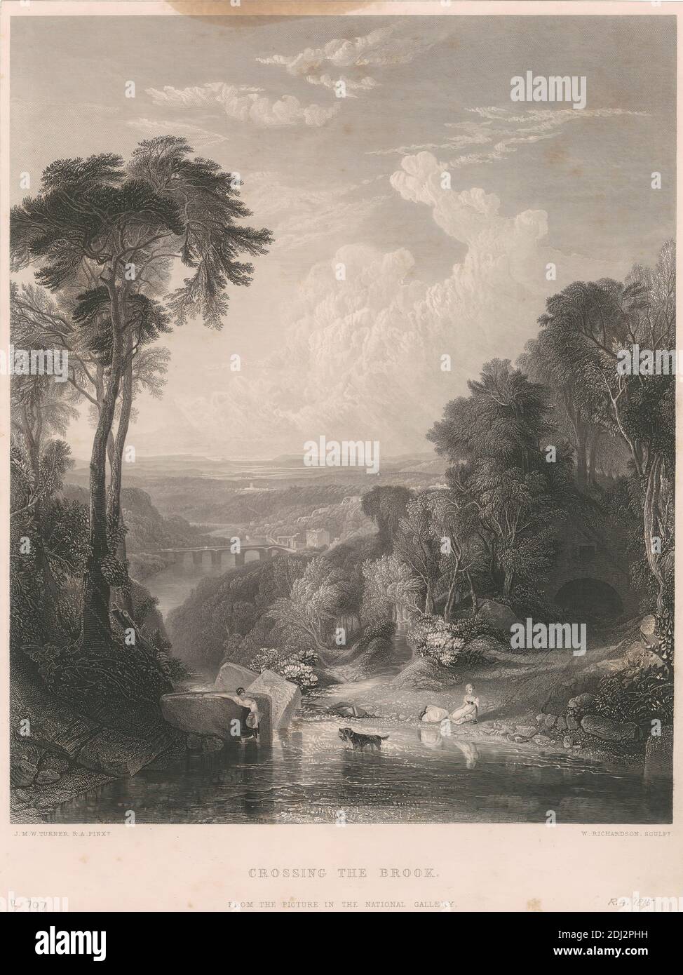 Crossing the Brook, William Richardson, active 1842–1877, British, after Joseph Mallord William Turner, 1775–1851, British, 1859-1879, Steel engraving Stock Photo