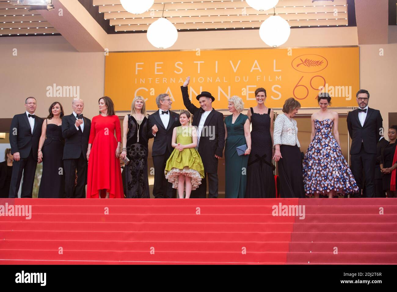 Frank Marshall, Kathleen Kennedy, Kate Capshaw, Steven Spielberg, Ruby Barnhill, Mark Rylance, Claire van Kampen, Lucy Dahl, Penelope Wilton and Jemaine Clement - CANNES 2016 - MONTEE DU FILM 'THE BFG (LE BON GROS GEANT) Photo by Nasser Berzane/ABACAPRESS.COM Stock Photo