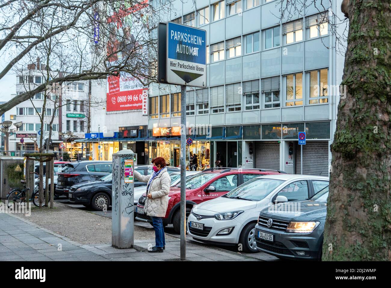 Free parking in public parking lots in Duisburg during the Christmas season in the corona pandemic Stock Photo