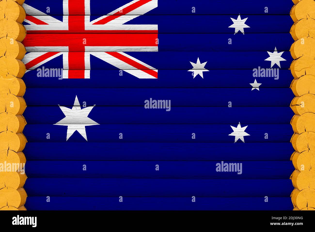 National flag of Australia on a wooden wall background. The concept of ...