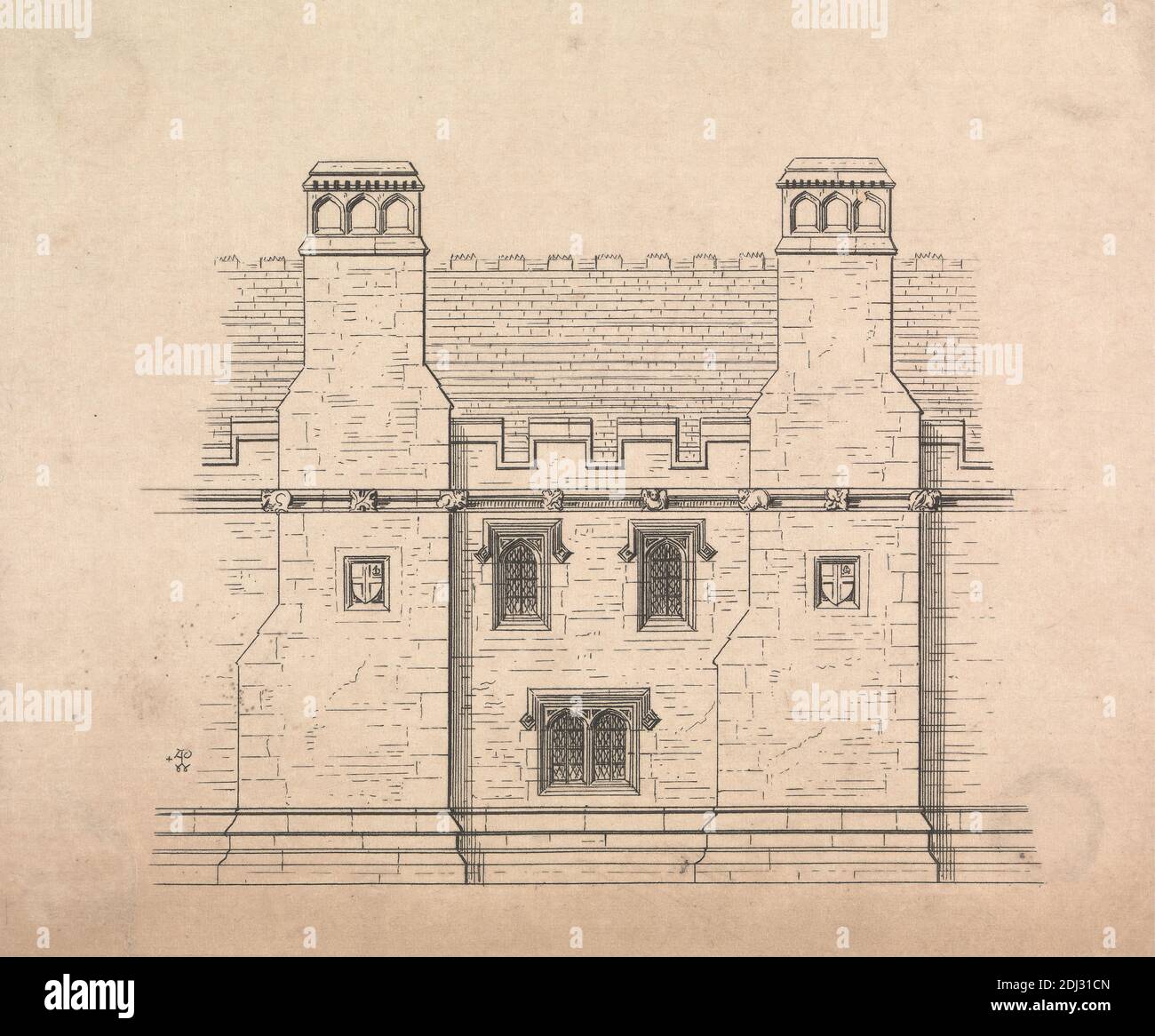 Sketch of a Portion of a Gothic Wall, Print made by Augustus Welby Northmore Pugin, 1812–1852, British, after Augustus Charles Pugin, 1762–1832, French, undated, Black ink on thick, slightly textured, cream wove paper, Sheet: 3 3/4 × 4 1/2 inches (9.5 × 11.4 cm), architectural subject Stock Photo