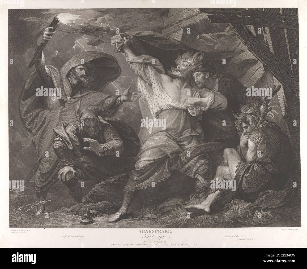 King Lear: Act III, Scene IV, William Sharp, 1749–1824, British, after Benjamin West, 1738–1820, American, active in Britain (from 1763), 1793, Line-engraving and etching, engraver's proof, Plate: 19 1/2 x 24 5/8in. (49.5 x 62.5cm Stock Photo