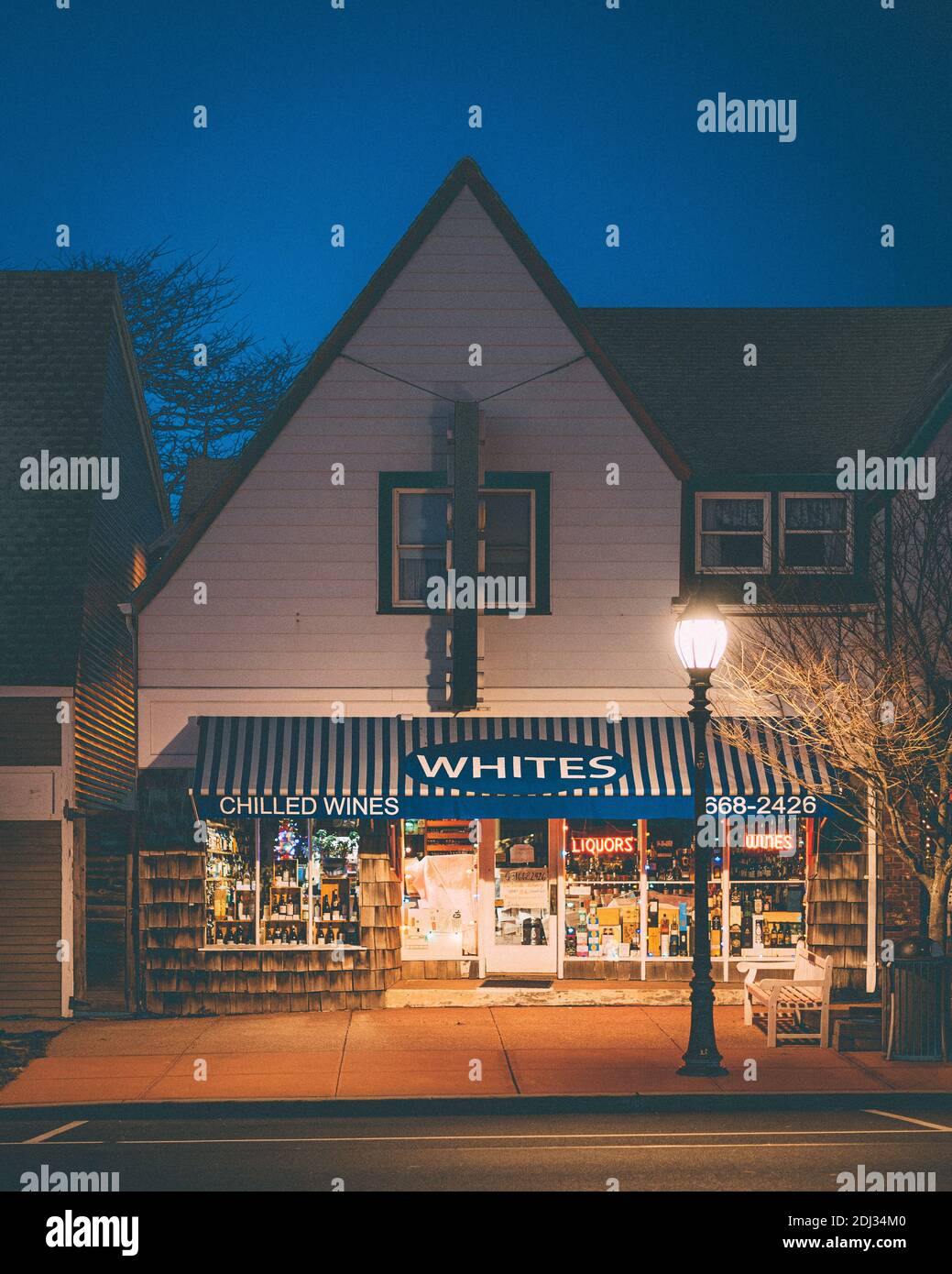 Wine store at night in downtown Montauk, The Hamptons, New York Stock Photo Alamy