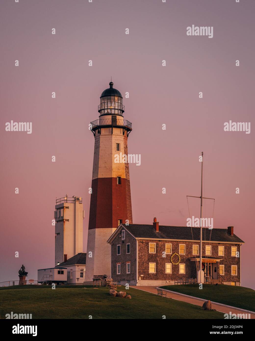 The Montauk Lighthouse at sunset, at Montauk Point State Park, in the