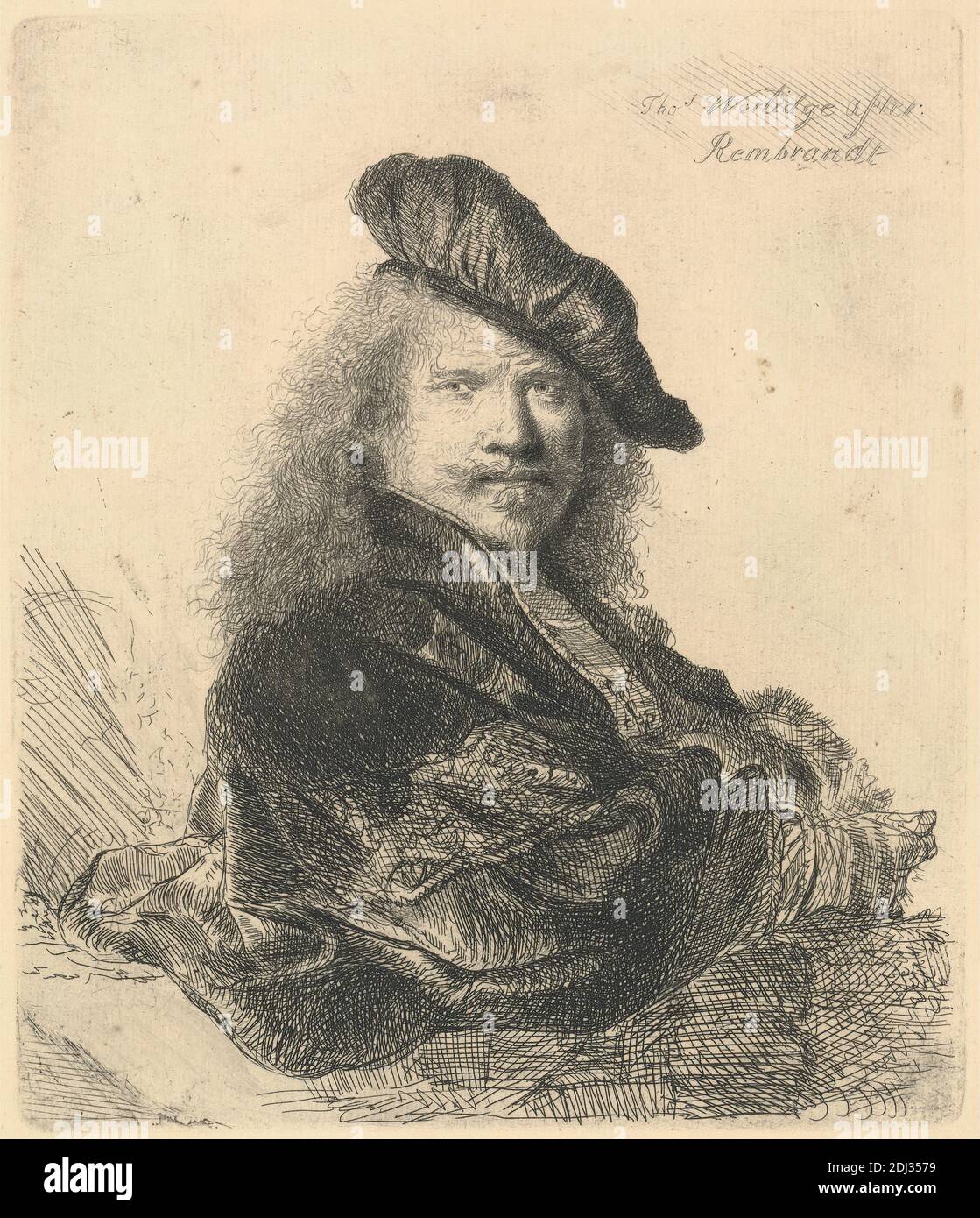 Copy of Rembrandt Self-Portrait, Print made by Thomas Worlidge, 1700–1766, British, after Rembrandt van Rijn, 1606–1669, Dutch, ca. 1757, Etching on laid paper, Plate: 6 1/4 x 5 1/4in. (15.9 x 13.3cm) and Sheet: 8 7/8 x 7in. (22.5 x 17.8cm), portrait Stock Photo