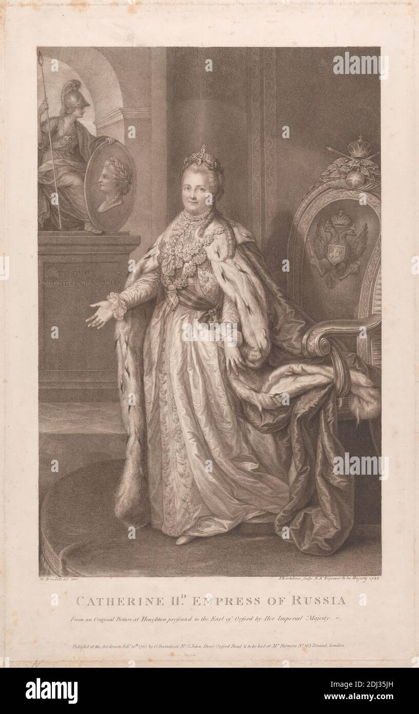 Catherine II Empress of Russia, Francesco Bartolozzi RA, 1728–1815, Italian, active in Britain (1764–99), after Michele Benedetti, 1745–1810, Italian, 1785, Line engraving, portrait Stock Photo