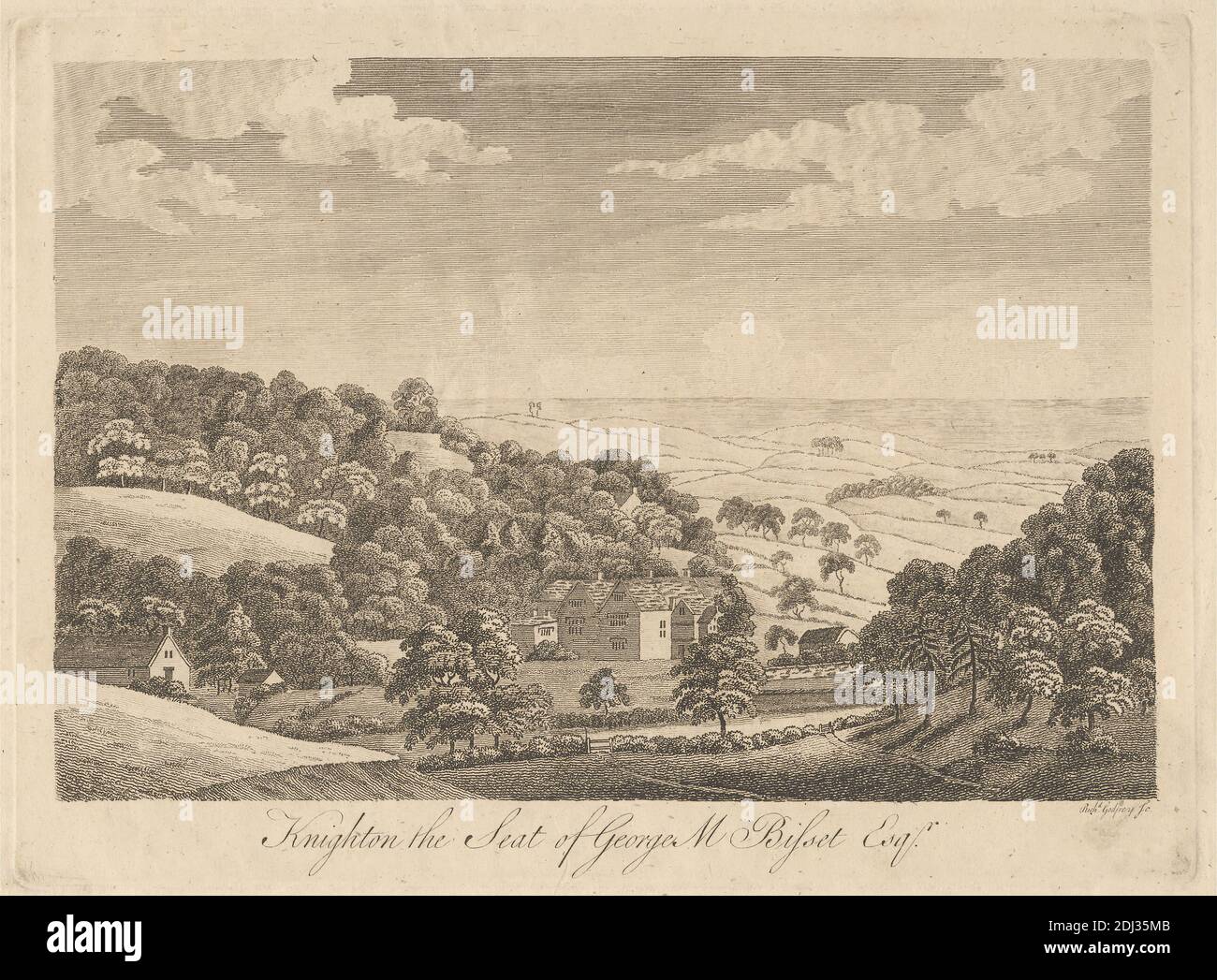 Knighton The Seat Of George M Bisset Esq Richard Bernard Godfrey 1728 Op 1794 British After Unknown Artist Before 1781 Etching On Medium Slightly Textured Beige Wove Paper Sheet 8 9 16 X 11 1 8