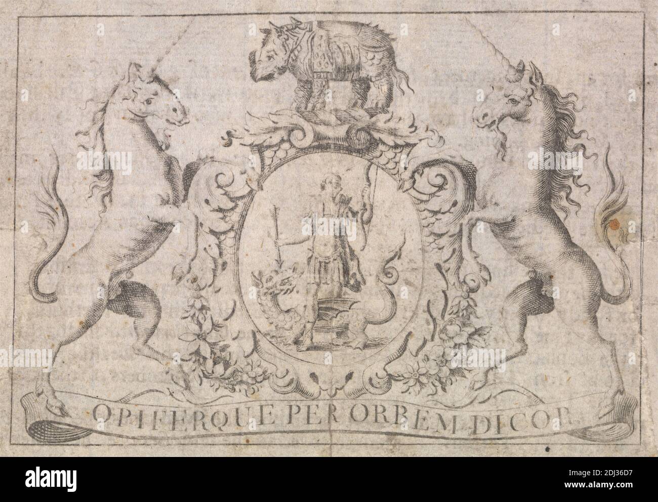 Coat of Arms with the mottos 'Honi soit qui mal y pense' and 'Dieu et mon Droit', unknown artist, eighteenth century, ca. 1770 Stock Photo