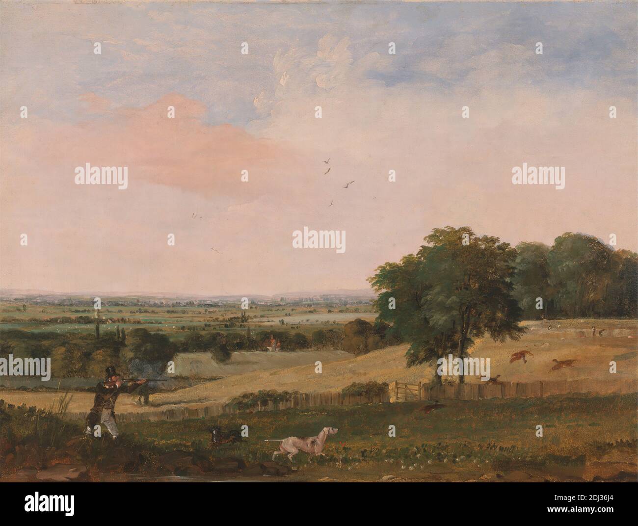 Partridge Shooting Edward Duncan 1803 18 British 10 Oil On Millboard Support Ptg 12 X 16 Inches 30 5 X 40 6 Cm Animals Birds Chase Chasing Dog Animal Farmland Fence Field Figures Gate Hounds