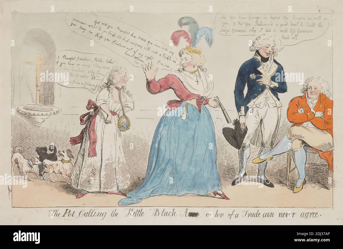 The Pot calling the Kettle Black A - Or Two of a Trade can never Agree, Isaac Cruikshank, 1756–1810, British, 1791, Etching, hand-colored, Sheet: 8 7/8 x 14 5/8in. (22.5 x 37.1cm Stock Photo