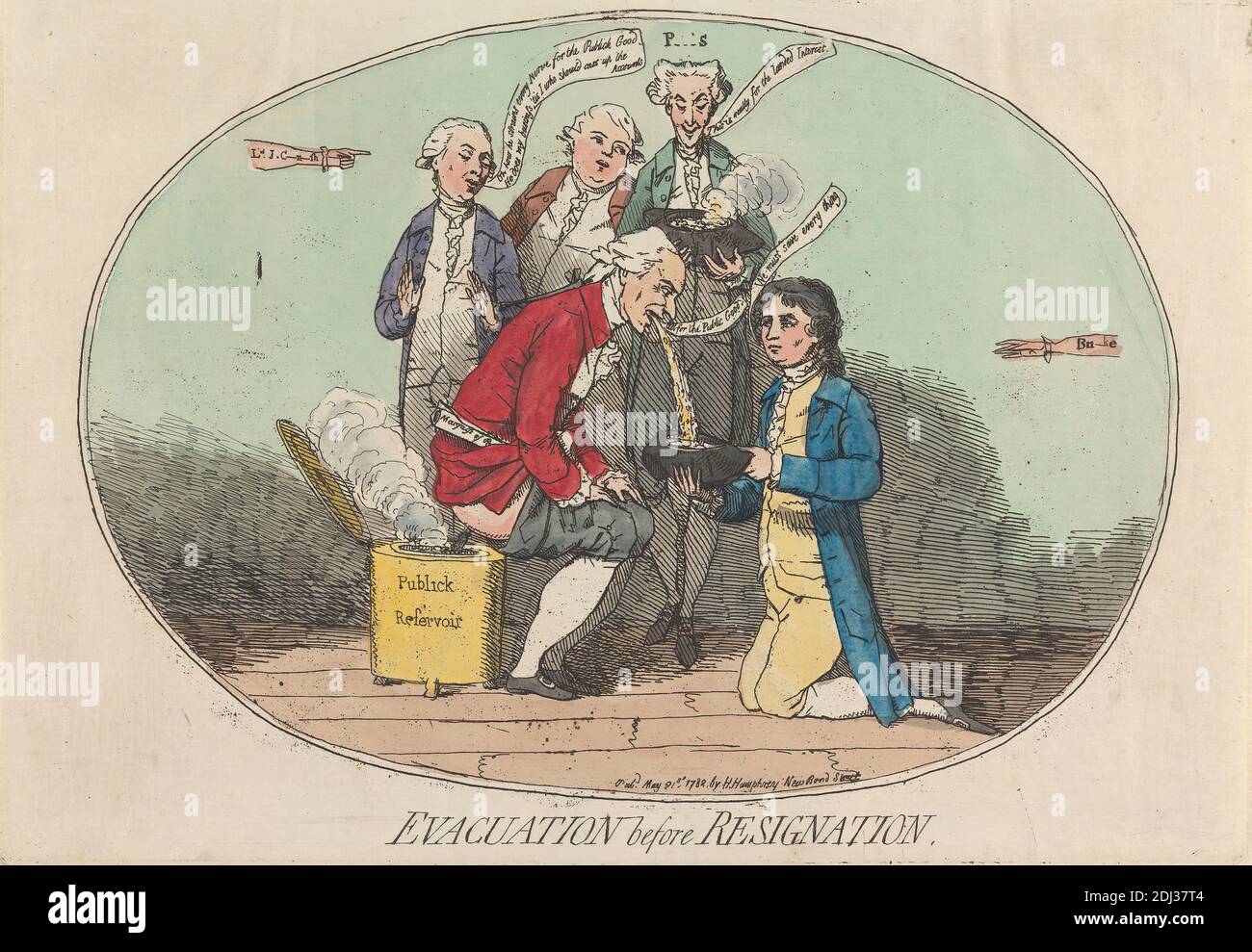 Evacuation Before Resignation, (?) James Gillray, 1757–1815, British, 1782, Etching, hand-colored, Sheet: 6 3/4 x 9 1/2in. (17.1 x 24.1cm Stock Photo