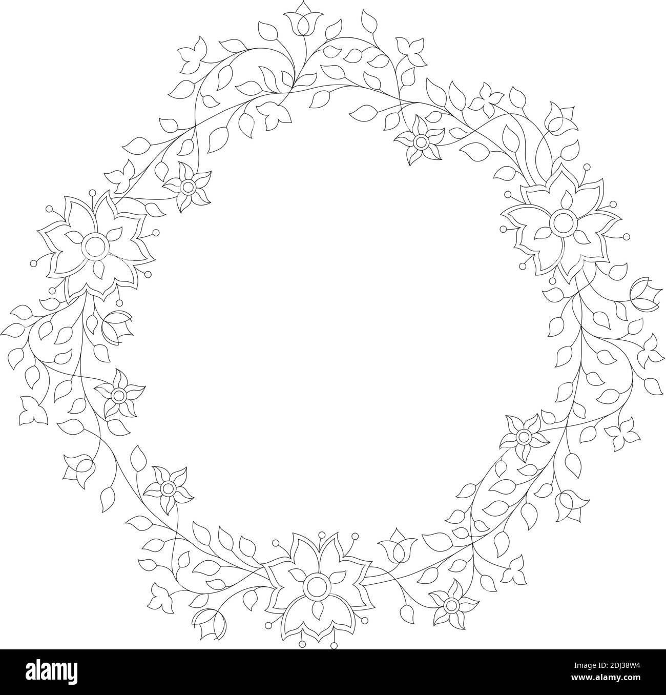 black and white floral frame round on white background Stock Vector ...