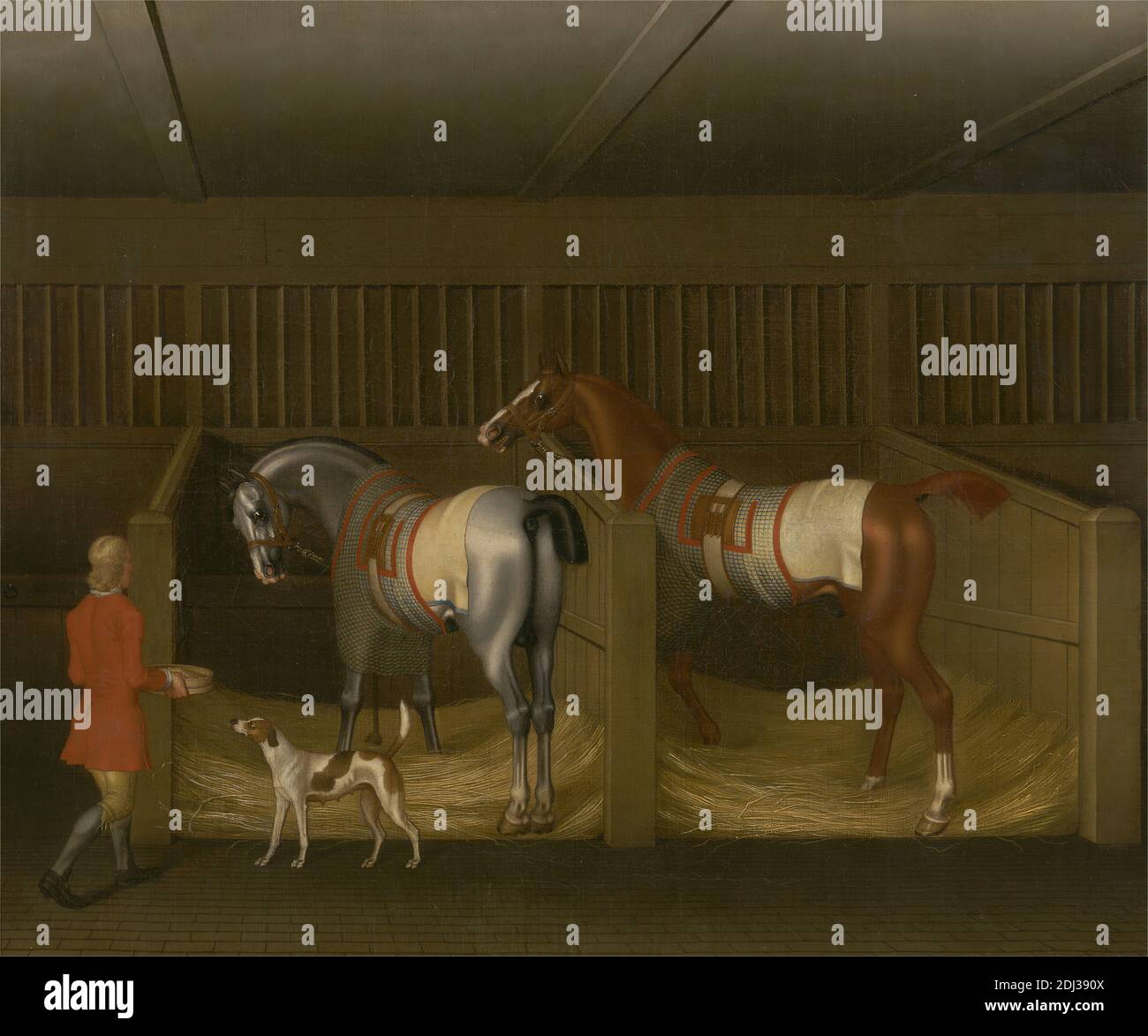 The Stables and Two Famous Running Horses belonging to His Grace, the Duke of Bolton, James Seymour, 1702–1752, British, 1747, Oil on canvas, Support (PTG): 24 1/2 x 29 1/4 inches ( The Stables and Two Famous Running Horses belonging to His Grace, the Duke of Bolton, James Seymour, 1702–1752, British, 1747, Oil on canvas, Support (PTG): 24 1/2 x 29 1/4 inches (
