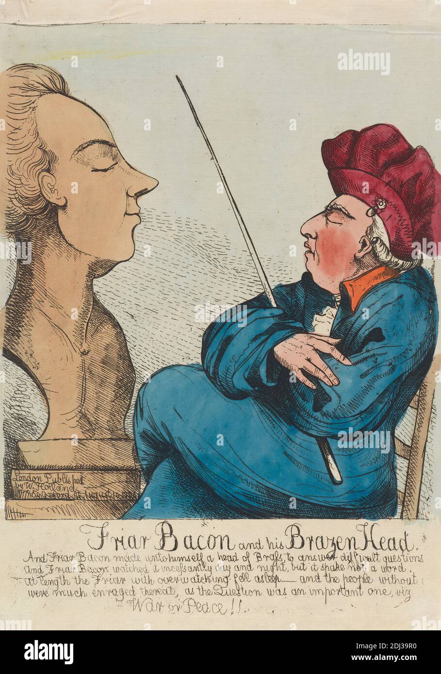 Friar Bacon and His Brazen Head, Richard Newton, 1777–1798, British, 1794, Etching, hand-colored, Sheet: 10 3/4 x 9 7/8in. (27.3 x 25.1cm Stock Photo