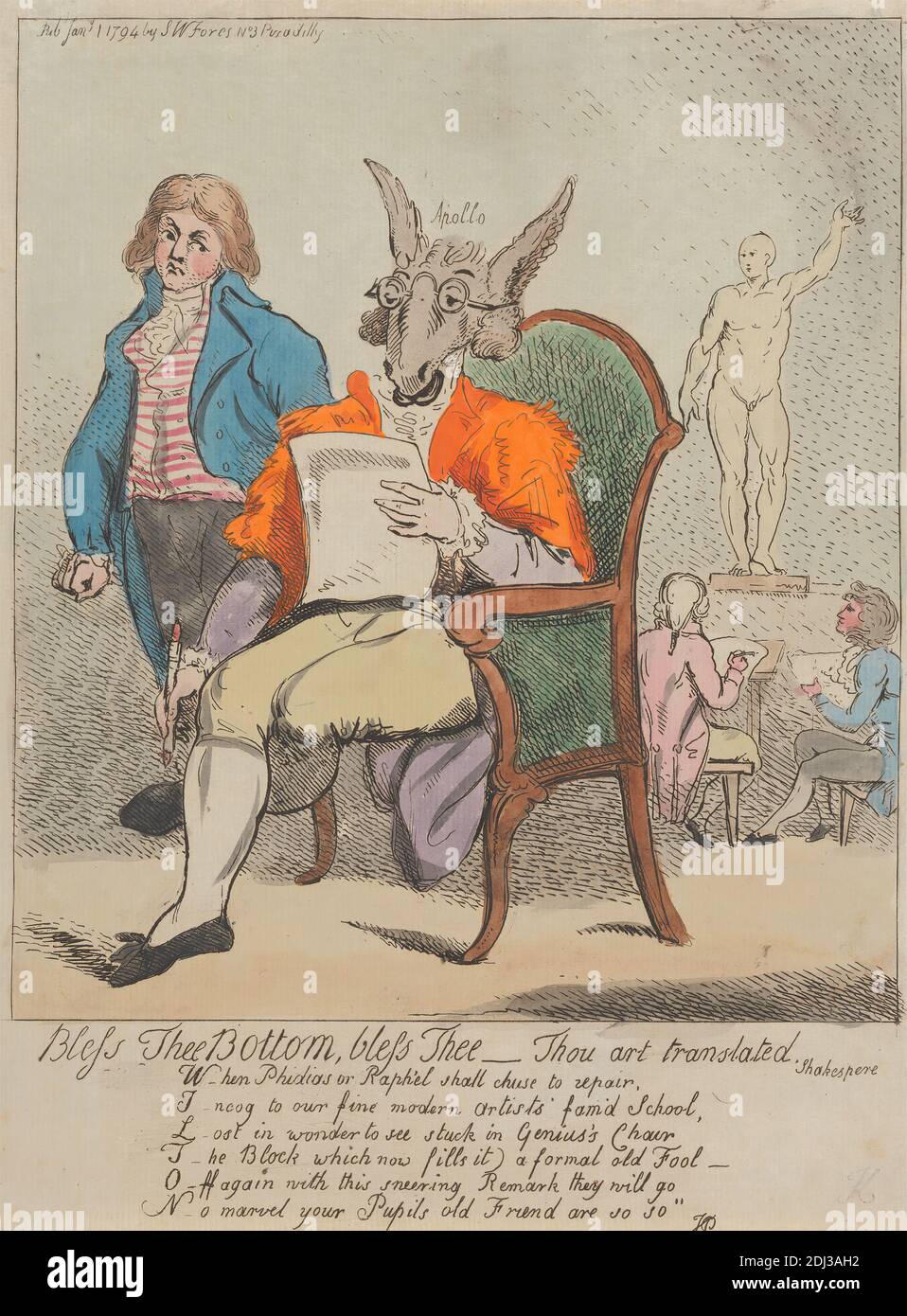 Bless Thee Bottom, Bless Thee-Thou Art Translated, (?) Isaac Cruikshank, 1756–1810, British, 1794, Etching, hand-colored, Sheet: 9 7/16 x 8 3/8in. (24 x 21.3cm Stock Photo