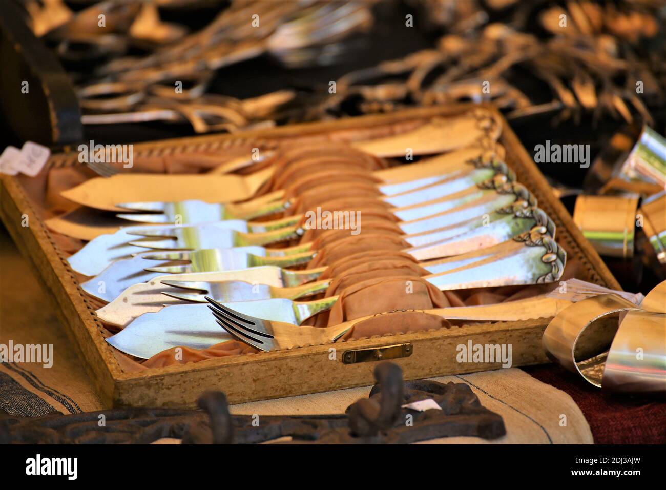 palette with paints and brushes Stock Photo