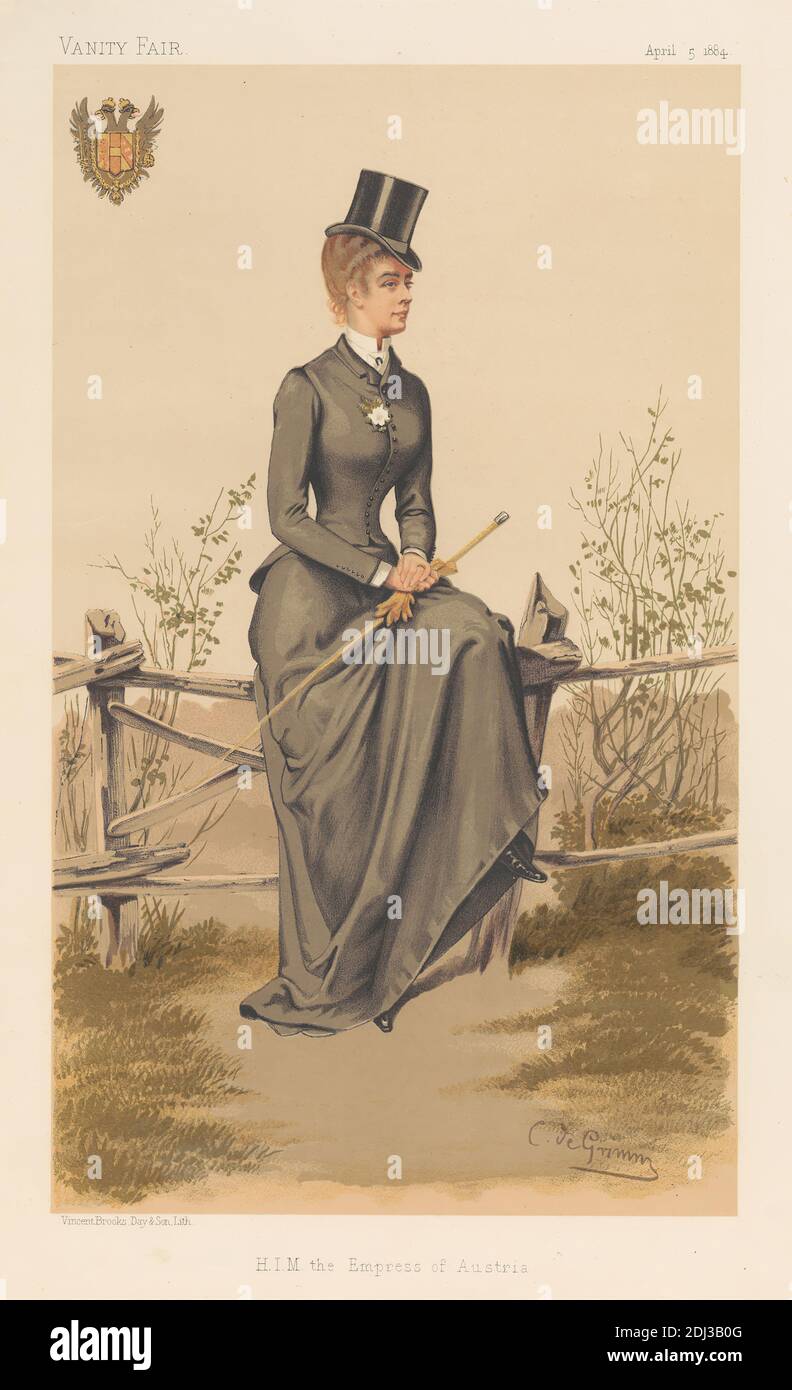Vanity Fair: Ladies; 'H.I.M. the Empress of Austria', Elizabeth Amalie Eugenie, April 5, 1884, Constantine von de Grimm, active 1880s, 1884, Chromolithograph Stock Photo