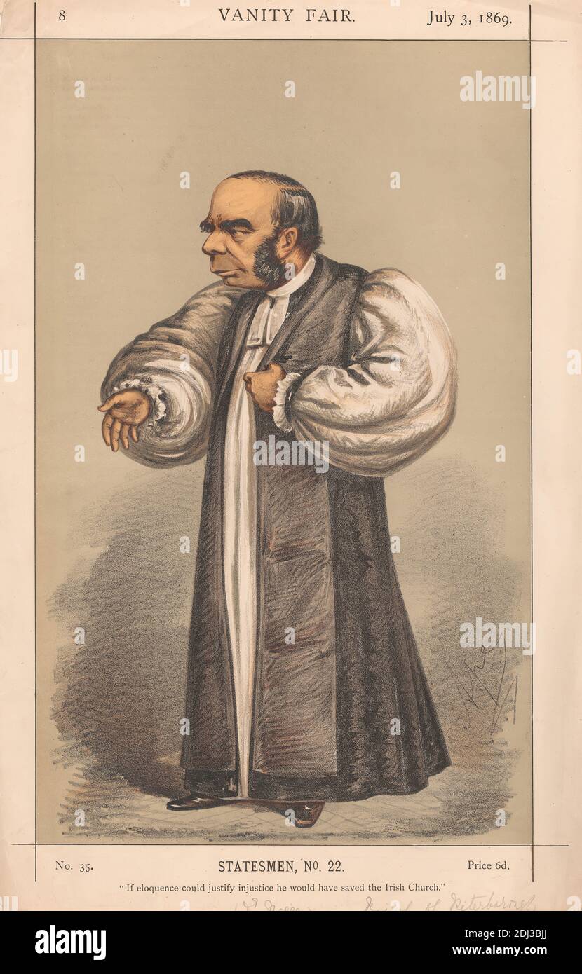 Vanity Fair - Clergy. 'If eloquence could justify injustice he would have saved the Irish Church.' Bishop of Petersborough. 3 July 1869, Carlo Pellegrini, 1839–1889, Italian, 1869, Chromolithograph Stock Photo