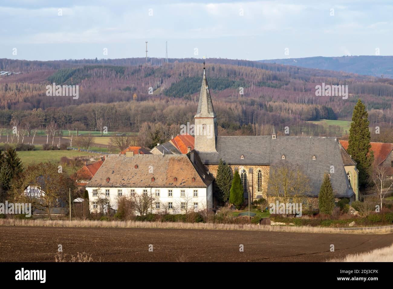 Herdingen, NRW, Germany, 12 12 2020, view of oelinghausen monastery, landscape Stock Photo