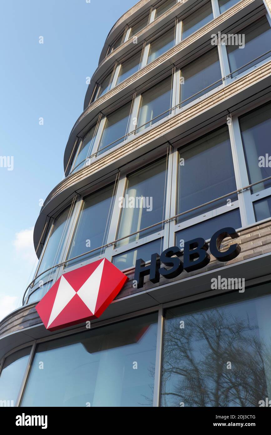 HSBC Bank, logo at the German headquarters, Duesseldorf, North Rhine-Westphalia, Germany Stock Photo