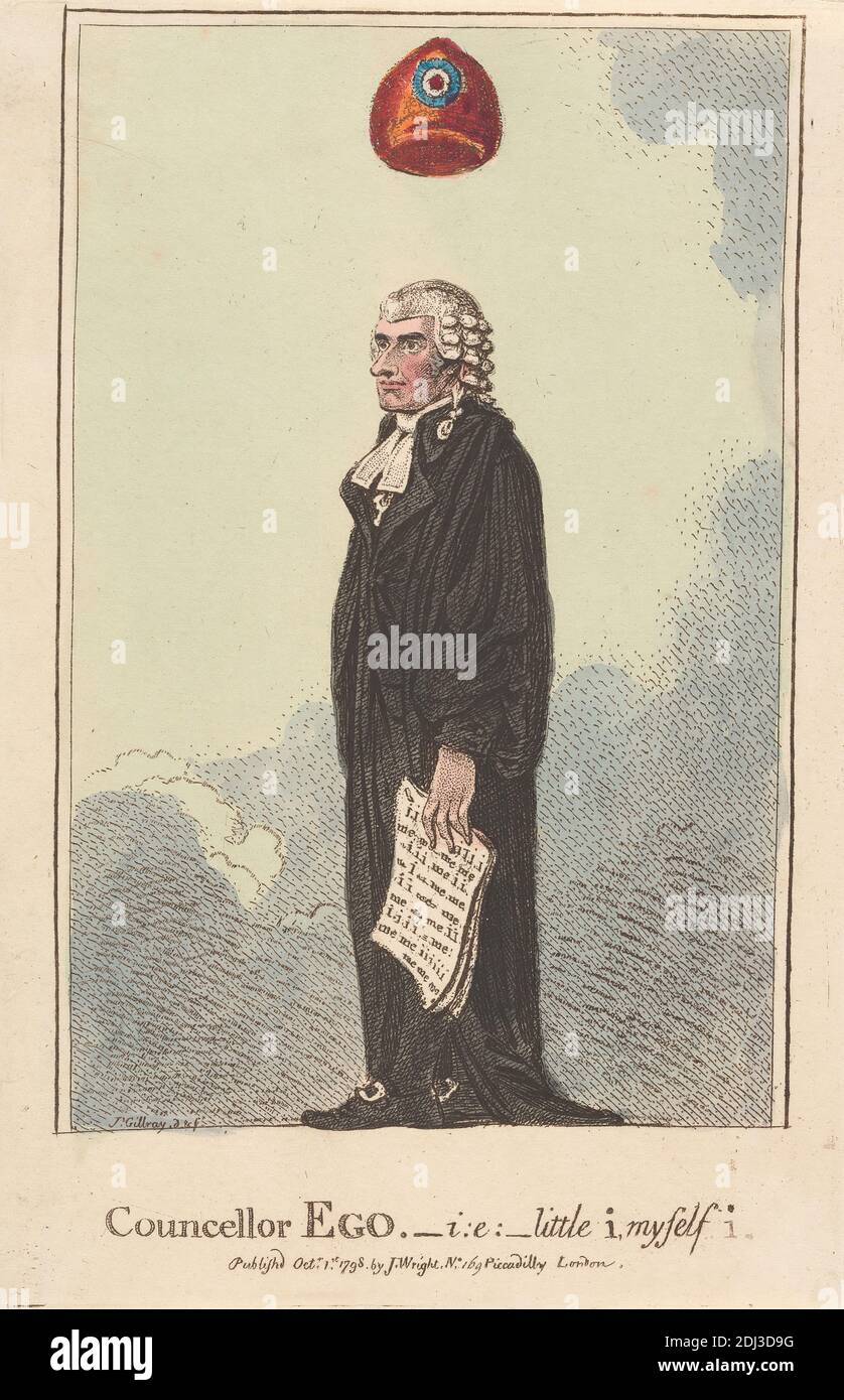 Councellor Ego. - i.e.: - Little I, Myself, I., James Gillray, 1757–1815, British, 1798, Etching, hand-colored, Sheet: 6 3/8 x 4in. (16.2 x 10.2cm Stock Photo