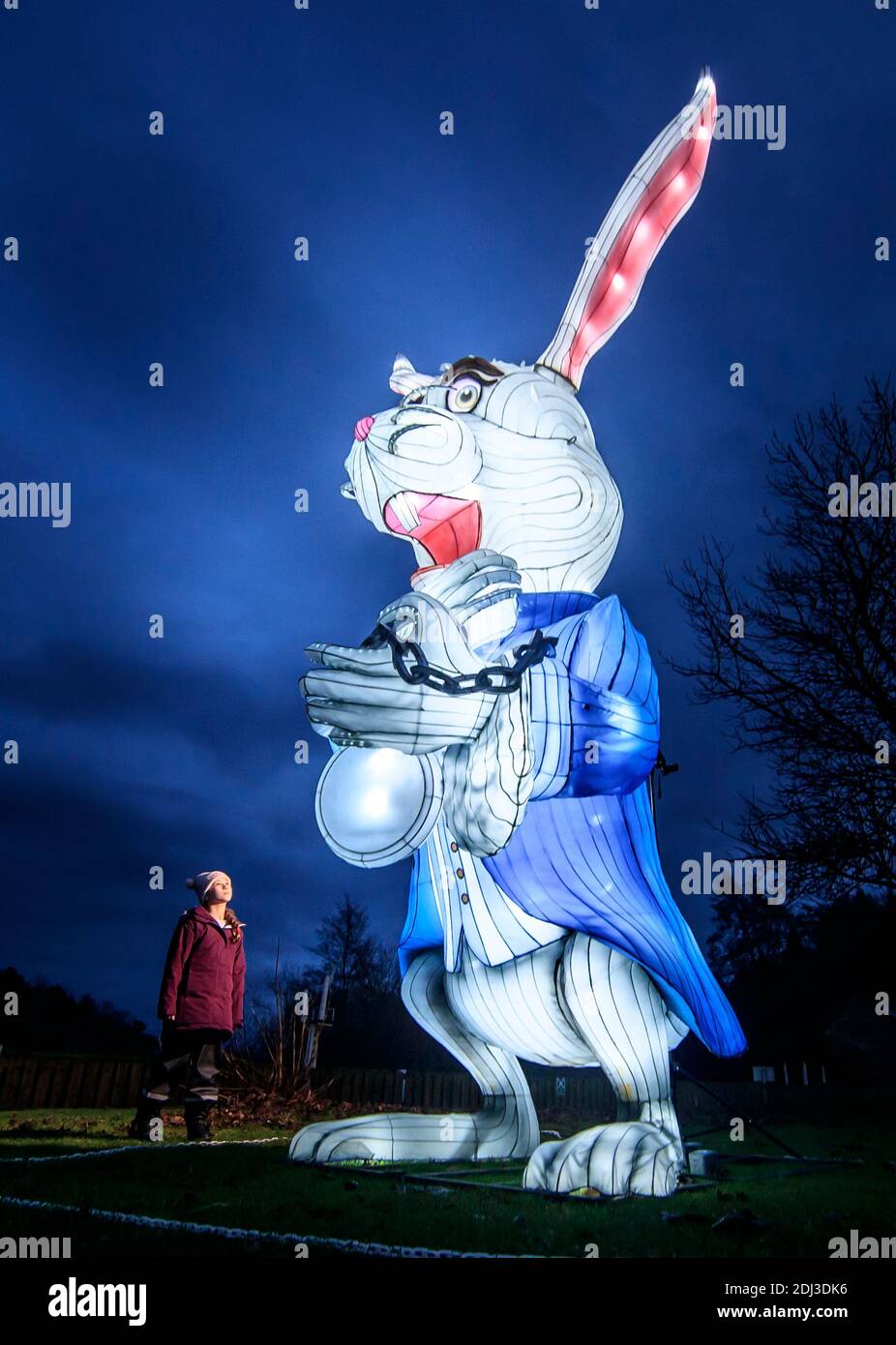 Maja-Isobel Lawson looks up at a illuminated lantern depicting the ...