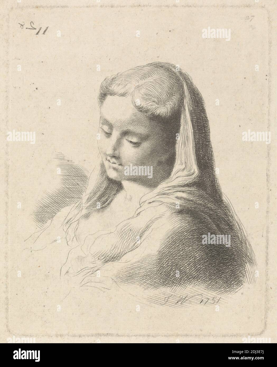 Head of a Young Woman, Thomas Worlidge, 1700–1766, British, after Thomas Worlidge, 1700–1766, British, 1751 Stock Photo