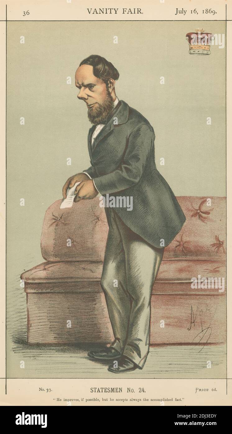 Politicians - Vanity Fair. 'He improves if possible, but he accepts always the accomplised fact.' Earl Kimberly. 16 July 1869, Carlo Pellegrini, 1839–1889, Italian, 1869, Chromolithograph Stock Photo