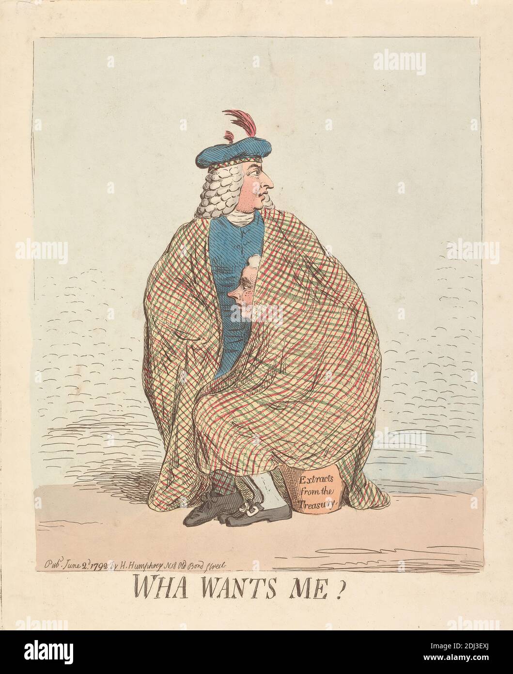 Wha Wants Me?, James Gillray, 1757–1815, British, 1792, Etching, hand-colored, Sheet: 9 x 7 1/2in. (22.9 x 19.1cm Stock Photo