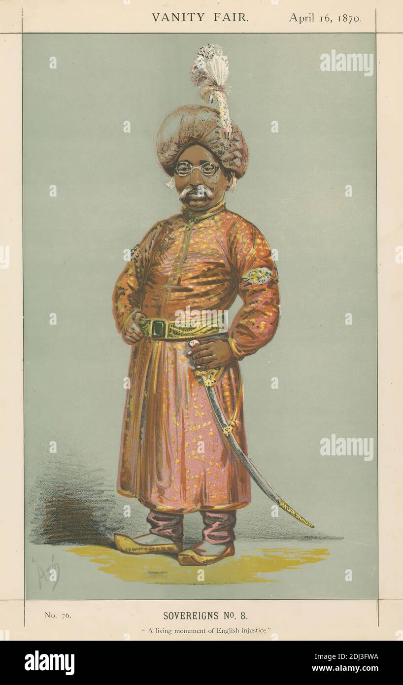 Vanity Fair: Royalty; 'A Living Monument of English Injustice', The Nawab Nazim of Bengal, Behar and Orissa, April 16, 1870, Alfred Thompson, ca. 1833–1895, British, 1870, Chromolithograph Stock Photo