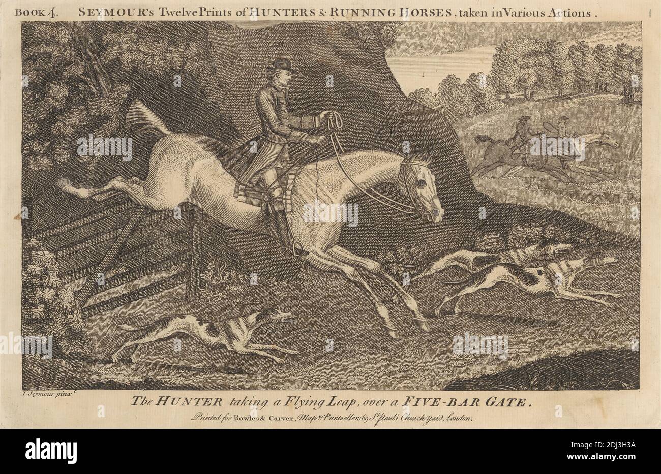 Seymour's Twelve Prints of Hunters & Running Horses, taken in Various Actions, James Seymour, 1702–1752, British, c. 1750, Engraving, Sheet: 6 3/4 x 10 1/2in. (17.1 x 26.7cm Stock Photo