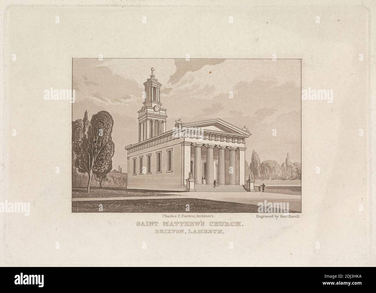 St. Matthew's Church, Kennington, Lambeth, Robert Havell, 1769–1832, British, after unknown artist, undated, Engraving Stock Photo