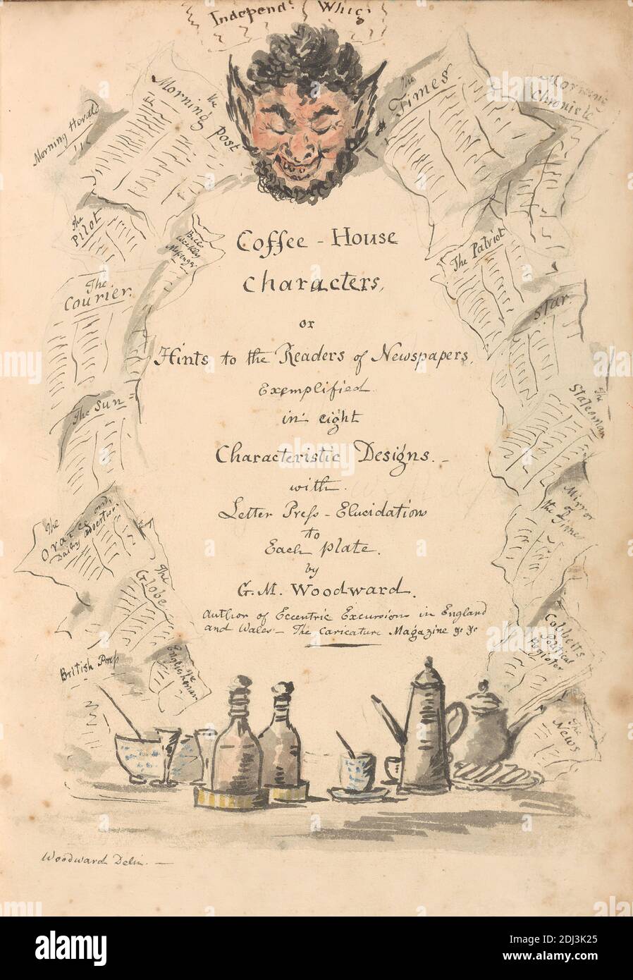 Coffee-House Characters, or Hints to the Readers of Newspapers Exemplified in Eight Characteristic Designs with Letter Press Elucidations to Each Plate, George Moutard Woodward, ca. 1760–1809, British, ca. 1808 Stock Photo