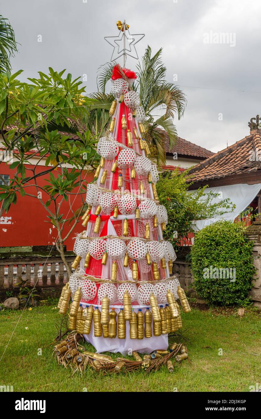Christmas tree and decoration at a protestant church Jemaat Tirta Empul Kerobokan in Bali, Indonesia. Stock Photo