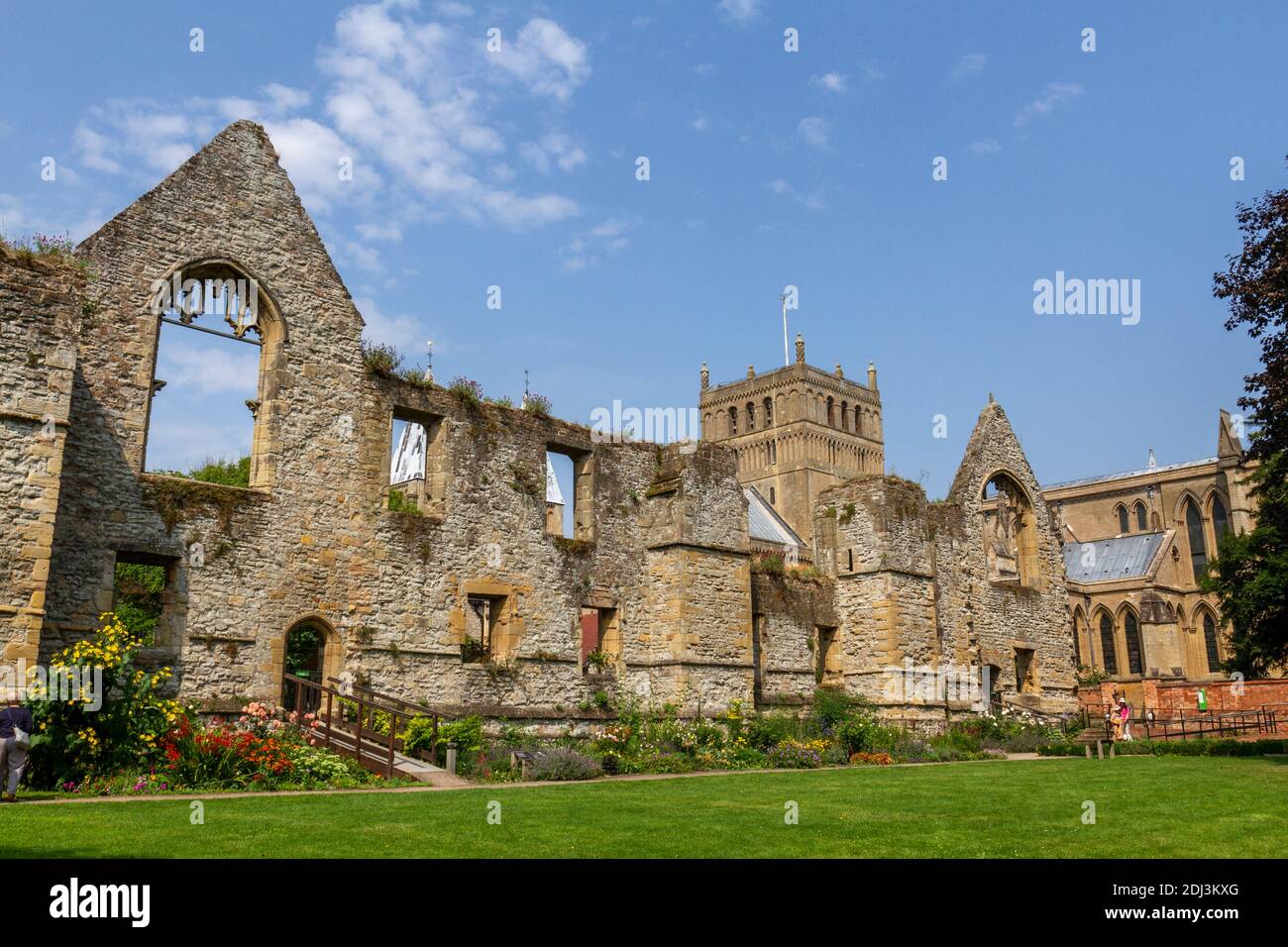 The Palace Ruins in the Education Garden, Southwell Minster, Southwell, Nottinghamshire, UK. Stock Photo