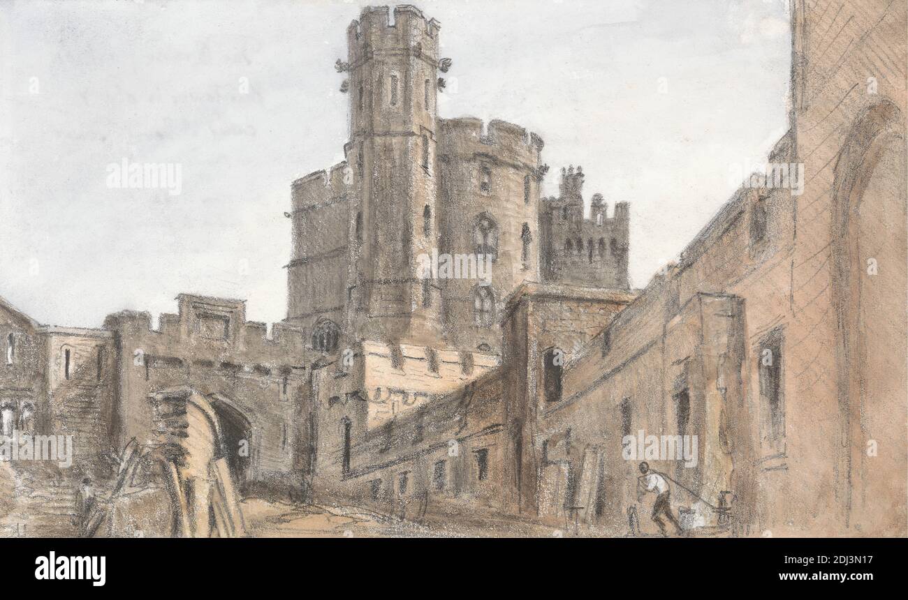 Windsor Castle - Devil's Tower, July 17, 1832 - 11 am, Dr. William Crotch, 1775–1847, 1832, Graphite and watercolor on medium, slightly textured, blued white, wove paper, Mount: 9 1/8 × 13 inches (23.2 × 33 cm), Contemporary drawn border: 6 3/16 × 9 3/4 inches (15.7 × 24.8 cm), and Sheet: 5 7/16 × 9 inches (13.8 × 22.9 cm), architectural subject Stock Photo