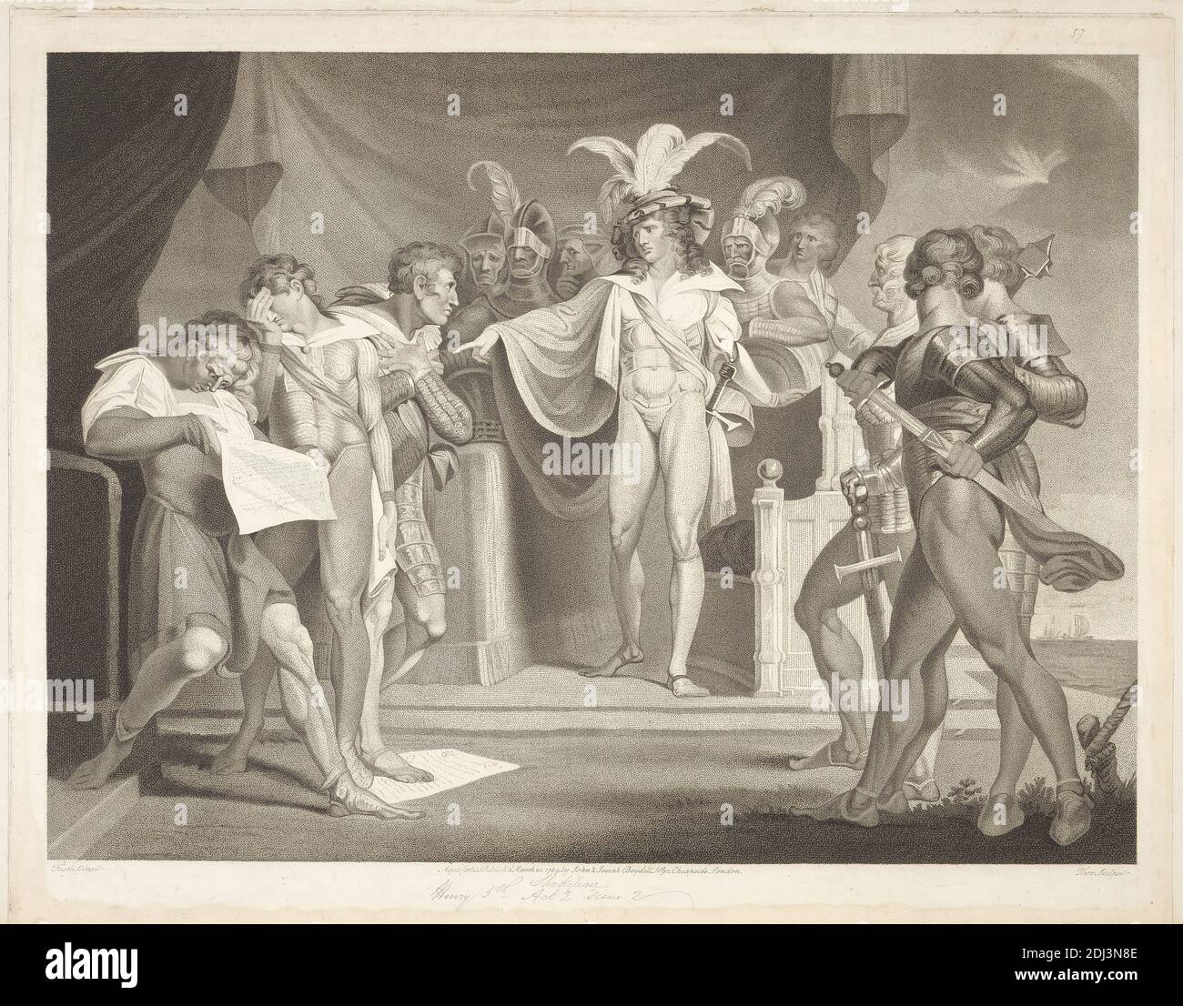 Henry V: Act II, Scene ii, Southamptom. The King, Scroop, etc., Robert Thew, 1758–1802, British, after Henry Fuseli, 1741–1825, Swiss, active in Britain (1766–70; 1779 on), 1803, Engraving, Sheet: 17 5/16 x 23 3/8in. (44 x 59.4cm Stock Photo