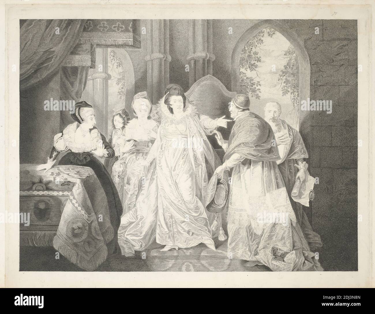 Henry VIII: Act III, Scene I, A Room in the Queen's Apartments, Robert Thew, 1758–1802, British, after Matthew William Peters, 1742–1814, British, 1803, Engraving, Sheet: 17 3/8 x 23 1/4in. (44.1 x 59.1cm Stock Photo
