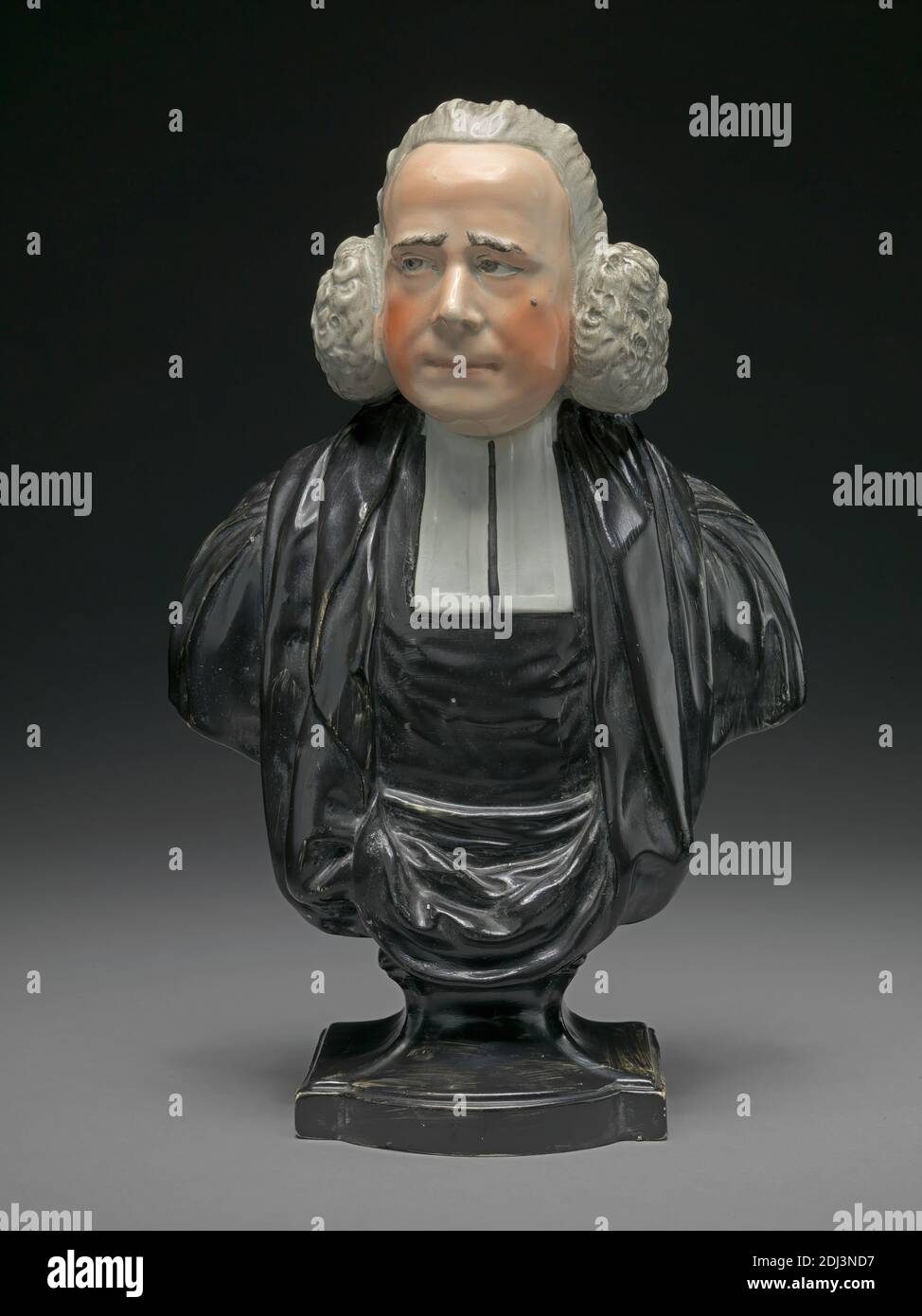 Bust of the Reverend George Whitfield: with ruddy cheeks, prominent mole, black robes and clerical collar, Staffordshire pottery, ca. 1770, Staffordshire pearlware bust, Sheet: 12 3/4in. (32.4cm), portrait, reverend Stock Photo