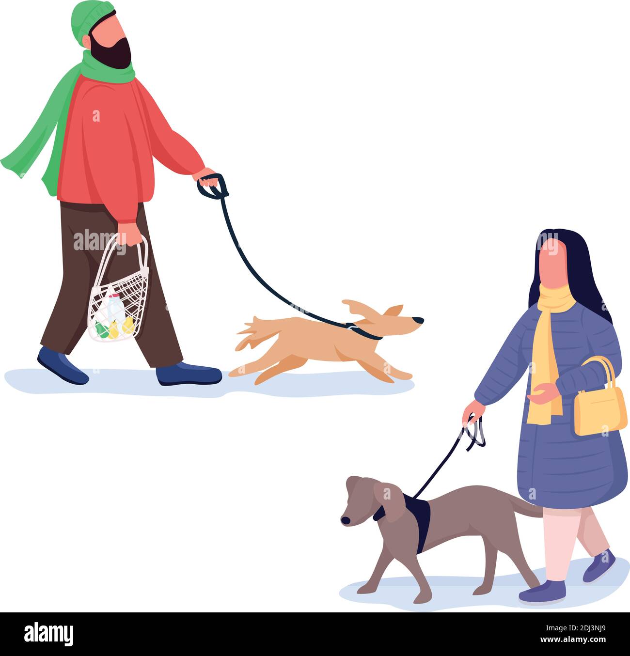 Pet owners flat color vector faceless characters Stock Vector