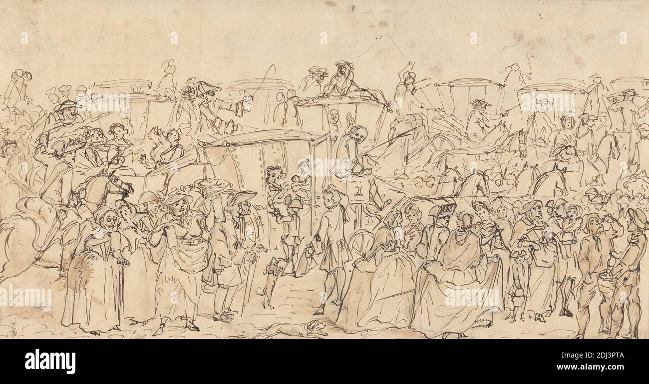The Earthquake Scare In Piccadilly Louis Philippe Boitard Active 1734 1760 1750 Pen In Brown Ink Graphite And Brown Wash On Medium Moderately Textured Cream Laid Paper Mount 10 5 8 16 1 2
