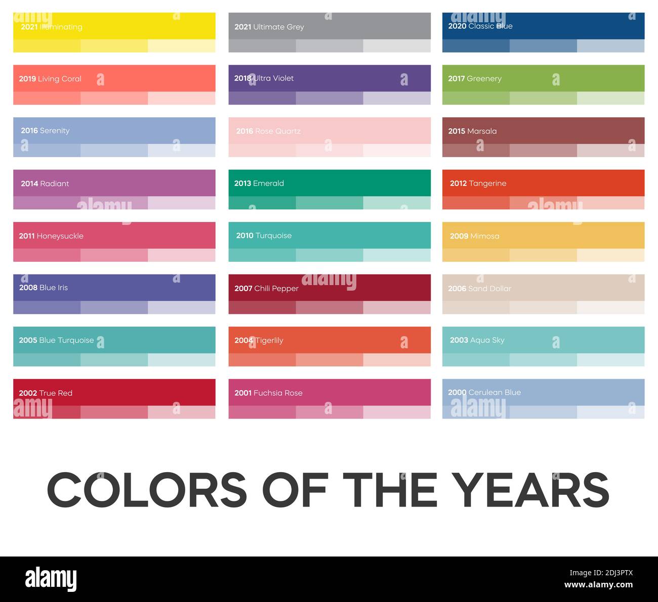 Trending colors of years. Popular color shades. Creative colour