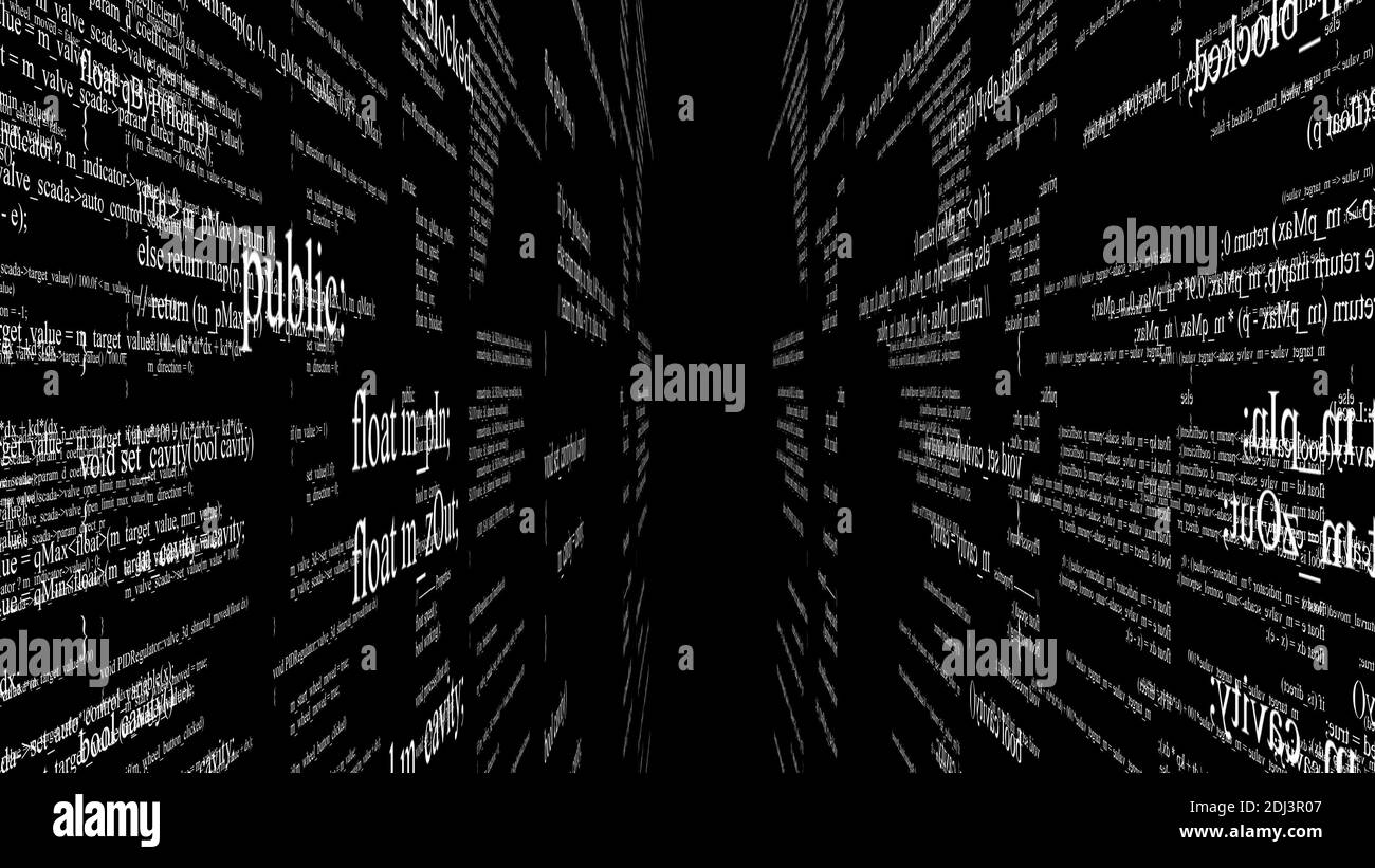 Blocks of program code flying in virtual space Stock Photo - Alamy