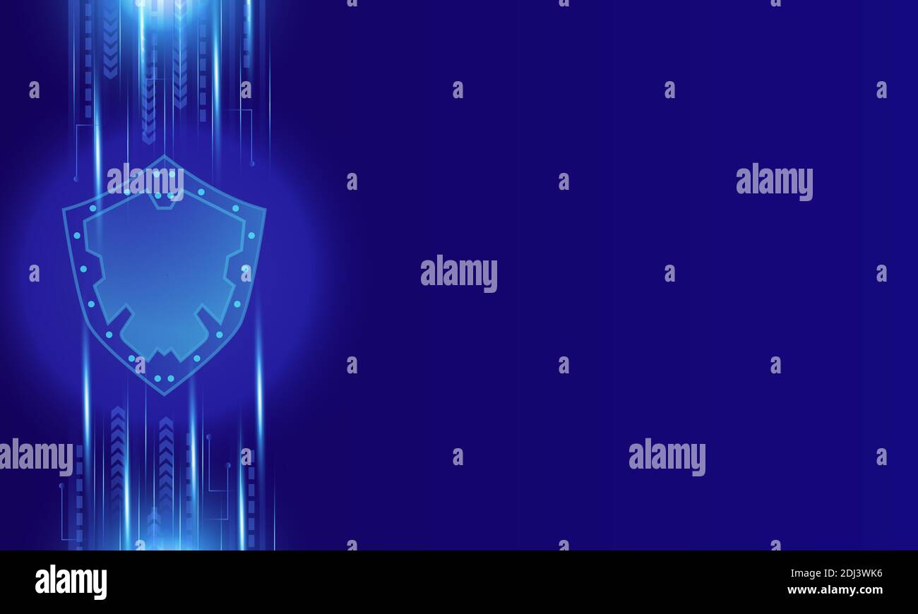 Abstract modern technology security background. Shining blue technology style security shield protection computer vector illustration Stock Vector