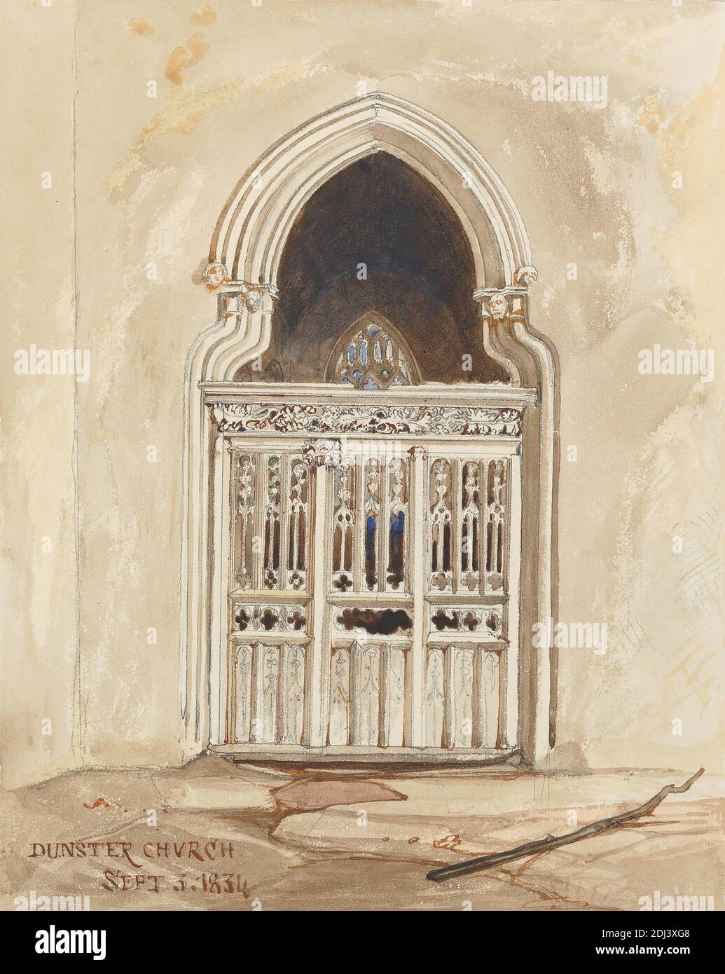 One from A Volume of Drawings and Prints, Rev. James Bulwer, 1794–1879, British, 1834, graphite and watercolor on slightly textured, moderately thick, cream wove paper, Sheet: 17 1/8 × 13 5/16 inches (43.5 × 33.8 cm), architectural subject Stock Photo