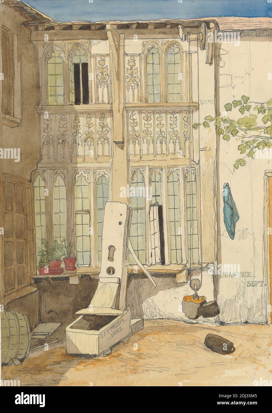 One from A Volume of Drawings and Prints, Rev. James Bulwer, 1794–1879, British, undated, Graphite and watercolor on slightly textured, moderately thick, cream wove paper, Sheet: 17 × 13 7/16 inches (43.2 × 34.1 cm) and Image: 9 9/16 × 6 3/4 inches (24.3 × 17.1 cm), architectural subject Stock Photo