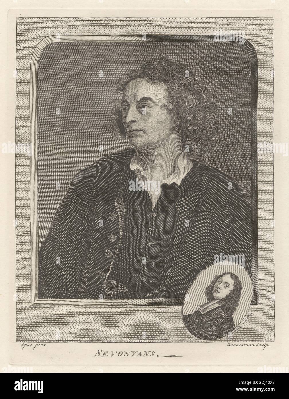 Sevonyans and Herbert Tuer, Alexander Bannerman, ca. 1730–1780, 1762, Line engraving on medium, slightly textured, cream wove paper, Sheet: 12 x 9 1/4 inches (30.5 x 23.5 cm), Plate: 7 1/4 x 5 1/2 inches (18.4 x 14 cm), and Image: 6 1/2 x 5 1/8 inches (16.5 x 13 cm), men, portrait Stock Photo
